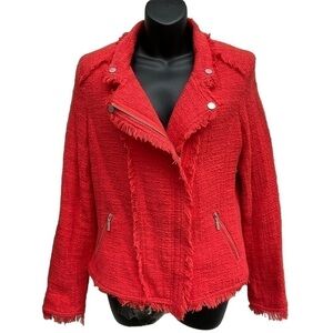 Tweed Fringe Frayed Moto Jacket Cardigan Orange Women M Carolina Belle Montreal